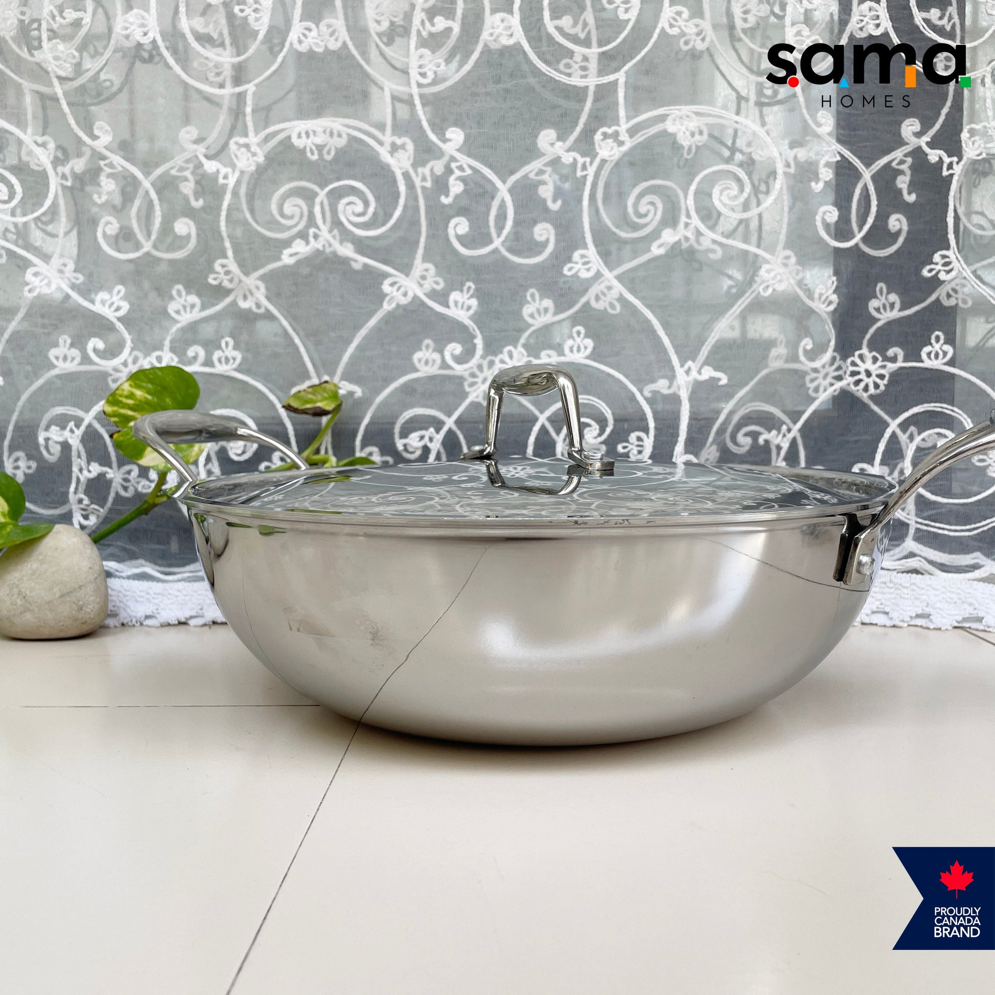 Stainless Steel Triply Deep Kadhai with Lid