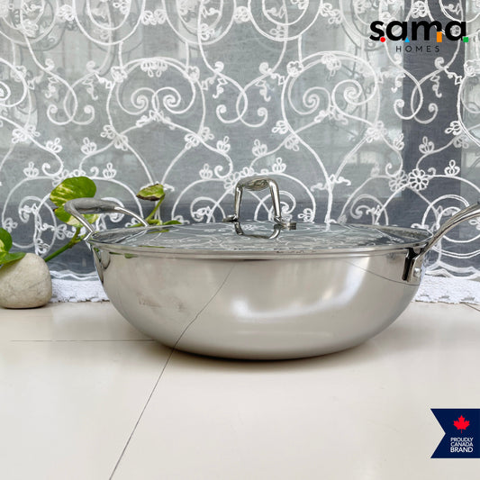 Stainless Steel Triply Deep Kadhai with Lid