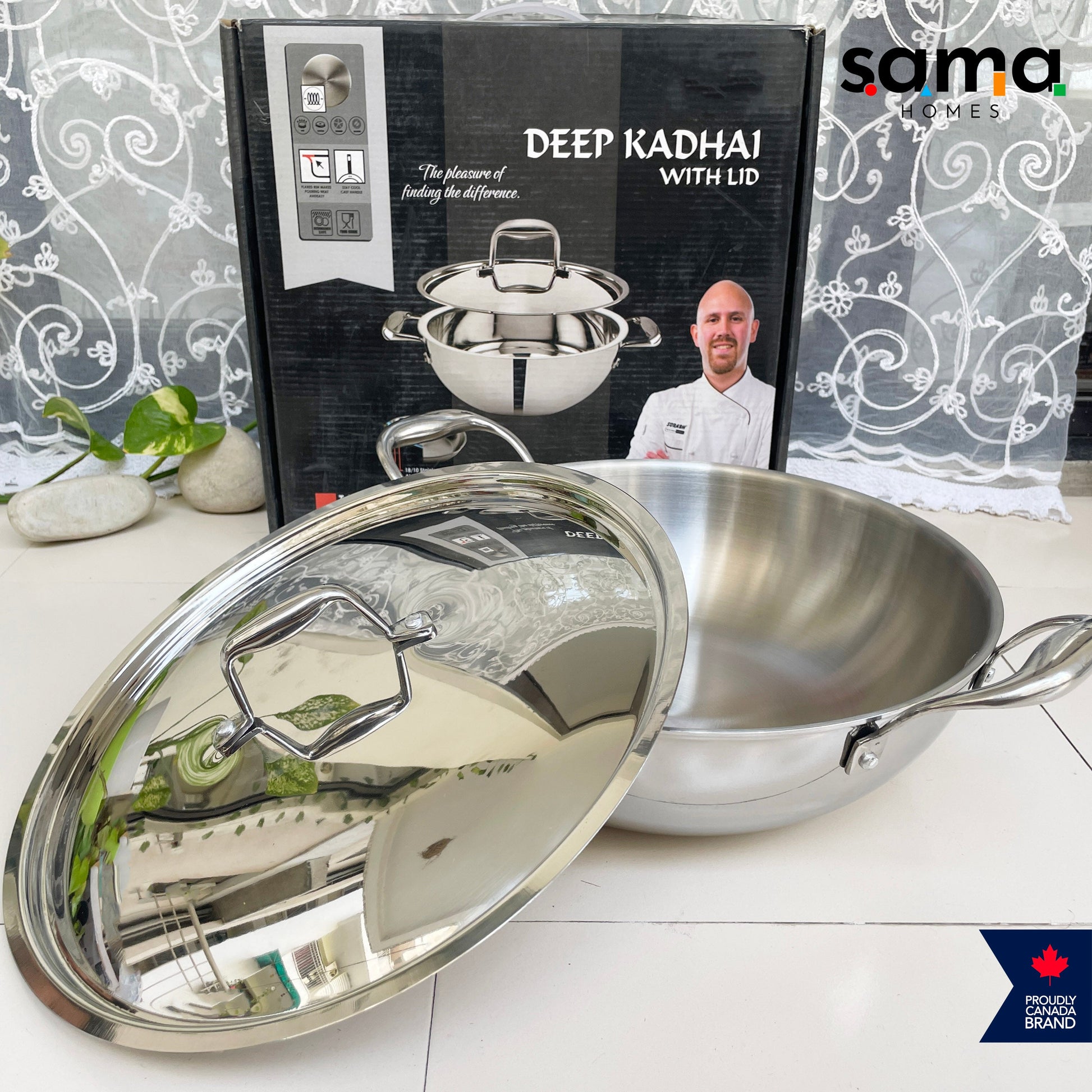 Stainless Steel Triply Deep Kadhai with Lid