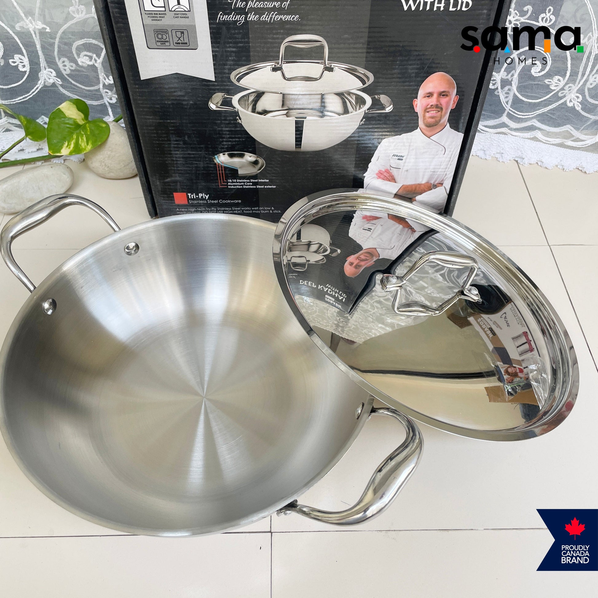 Stainless Steel Triply Deep Kadhai with Lid