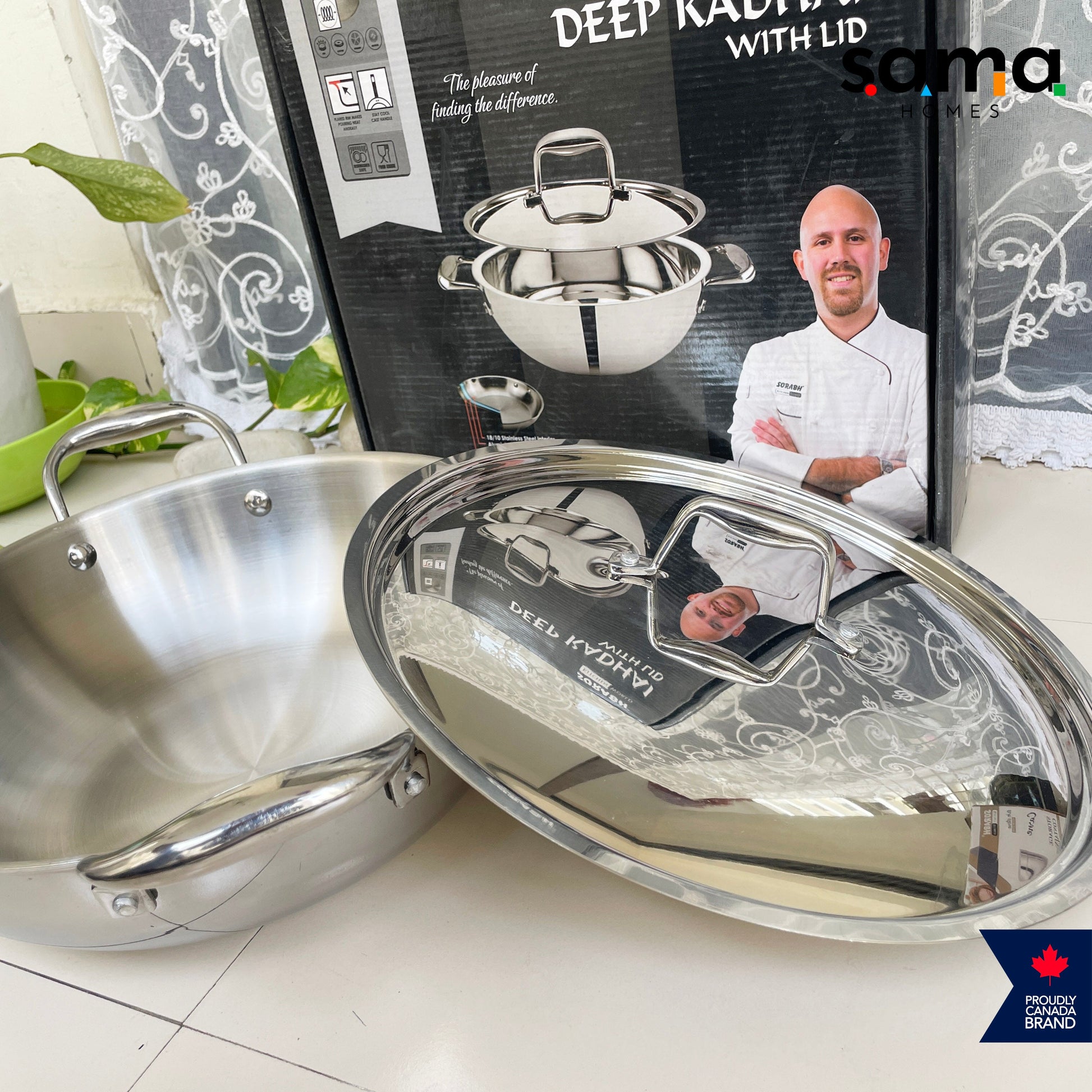 Stainless Steel Triply Deep Kadhai with Lid