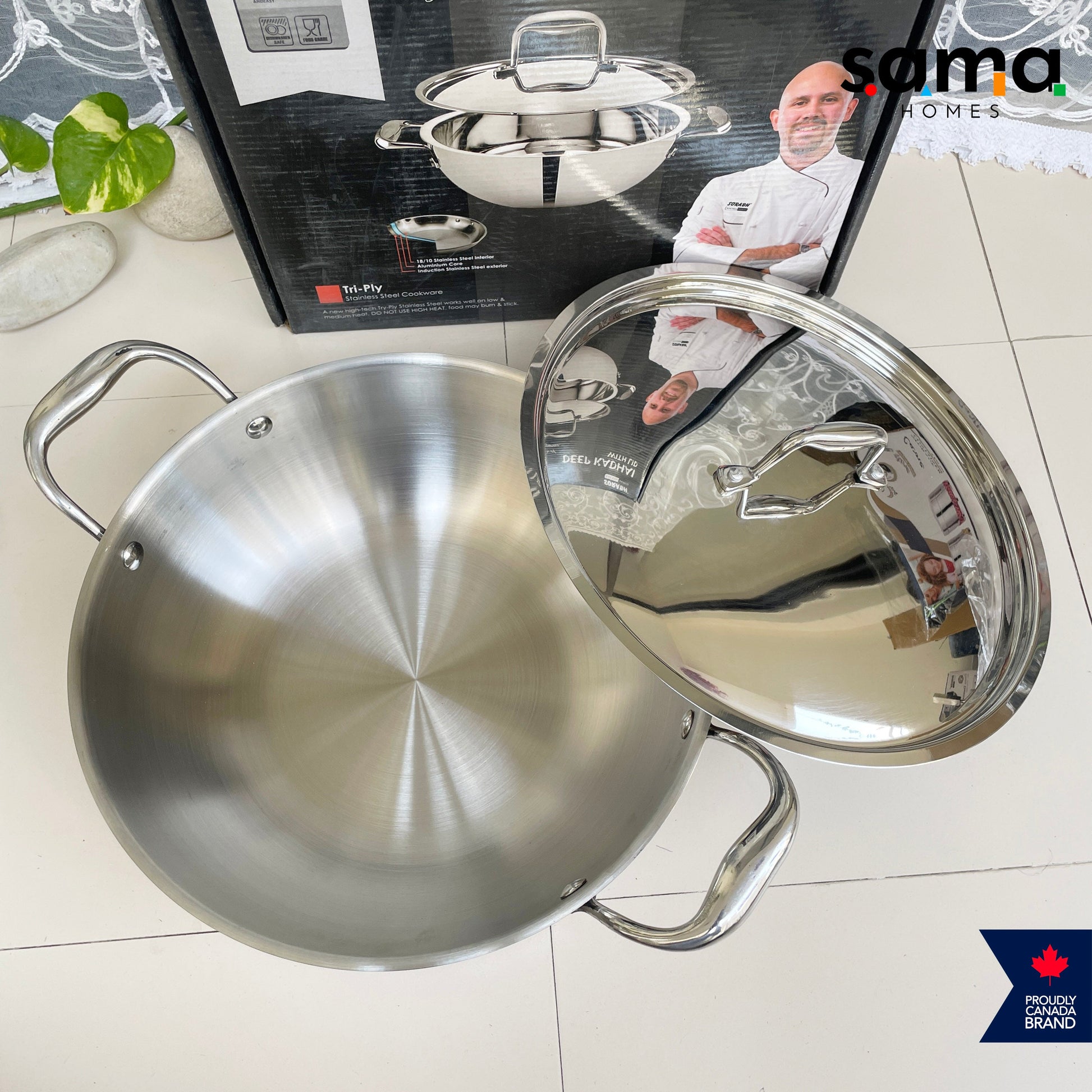 Stainless Steel Triply Deep Kadhai with Lid