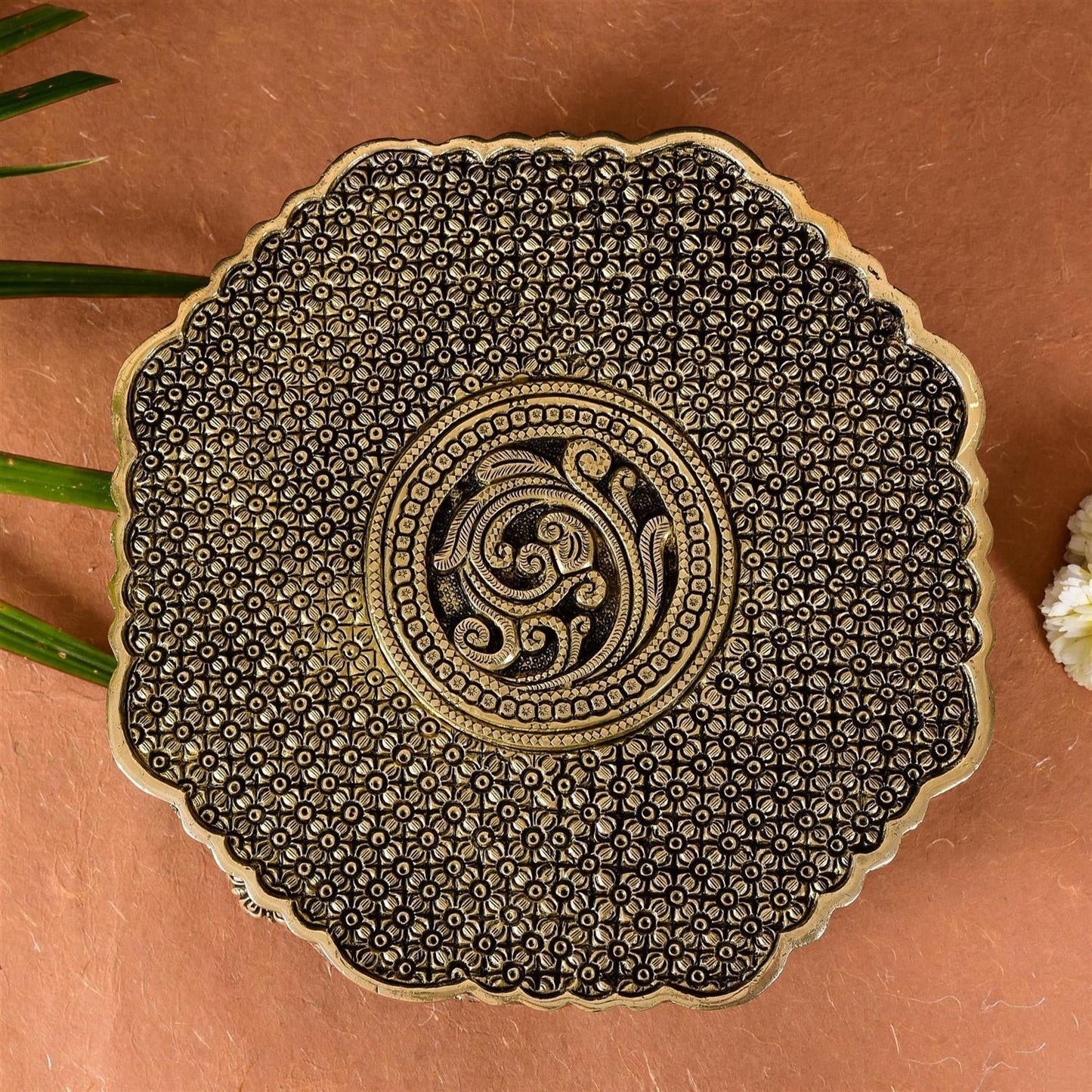 Beautifully Carved Brass Chowki/Stool (3.5 Inch)