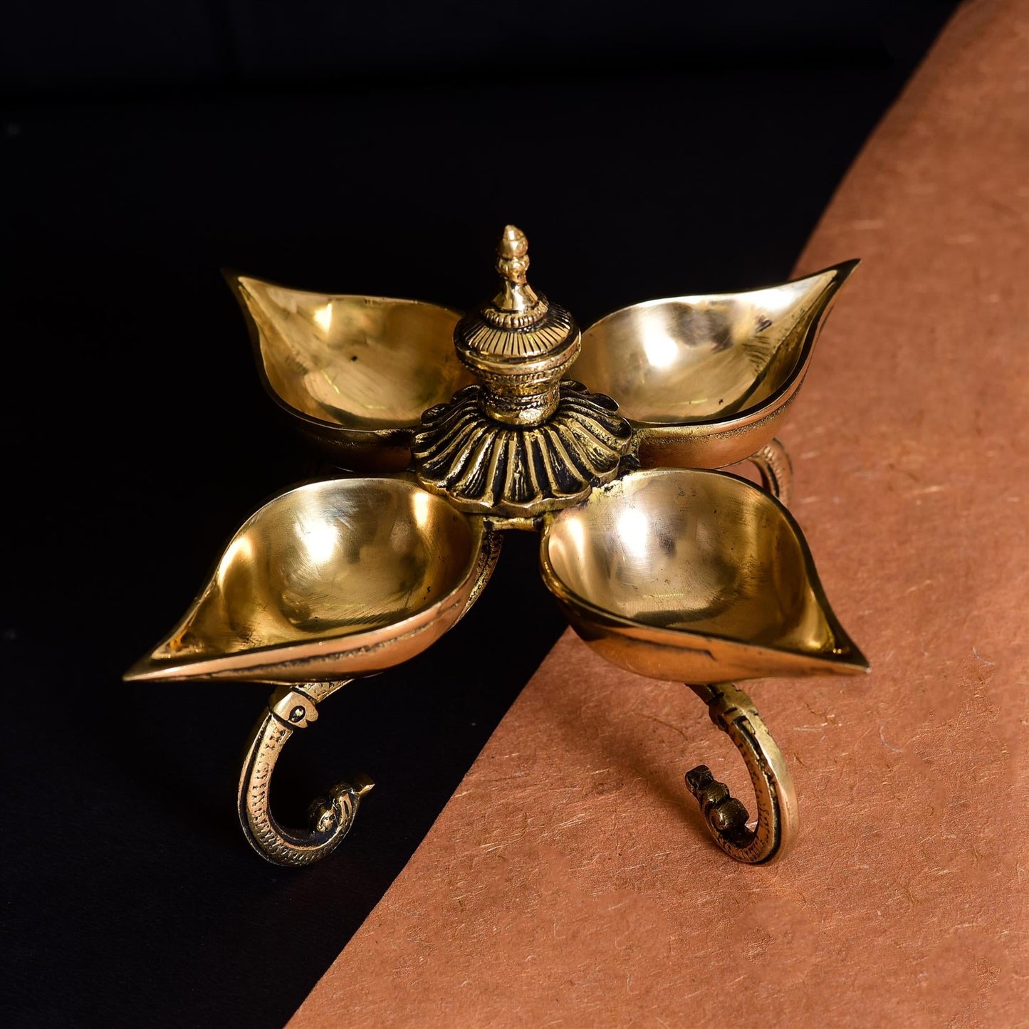 Brass Divine Four Petal Diya (5.5 Inch)