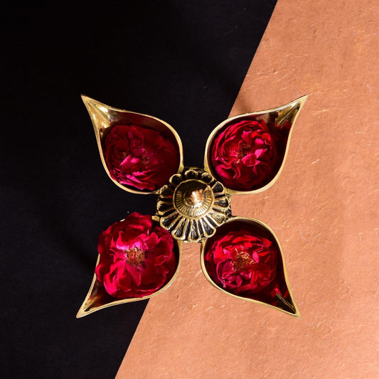 Brass Divine Four Petal Diya (5.5 Inch)