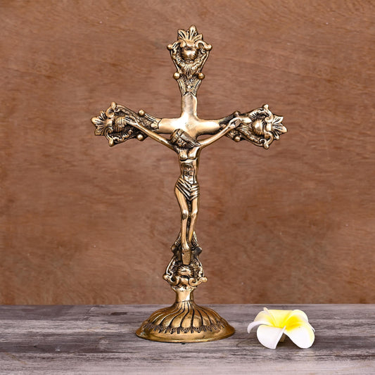 Brass Christian Cross Jesus Christ Statue (12 Inch)
