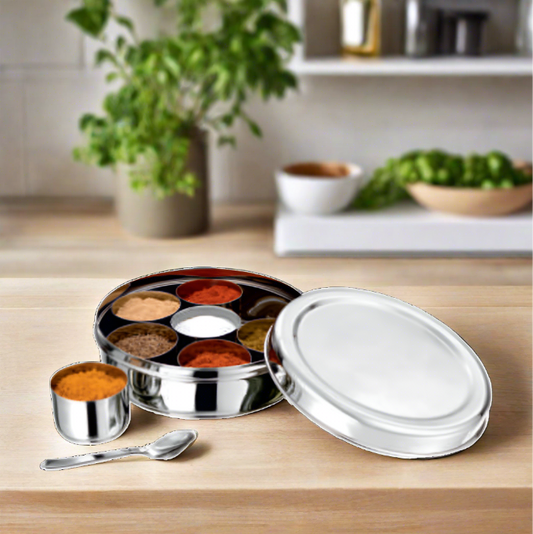 Steel Masala / Spice Box with 7 Storage Bowls and 1 Spoon
