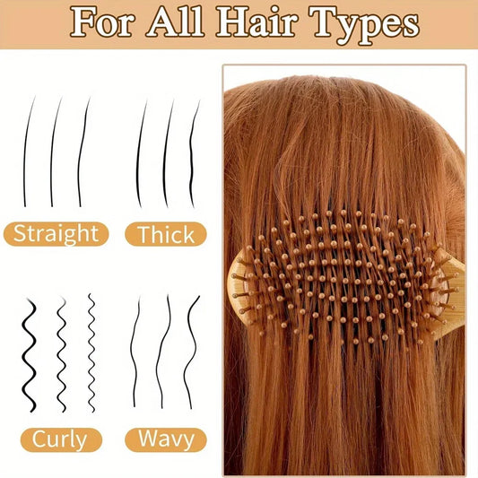 Natural bamboo paddle comb air cushion comb scalp massage anti-static tangle free comb,Special for real hair wigs