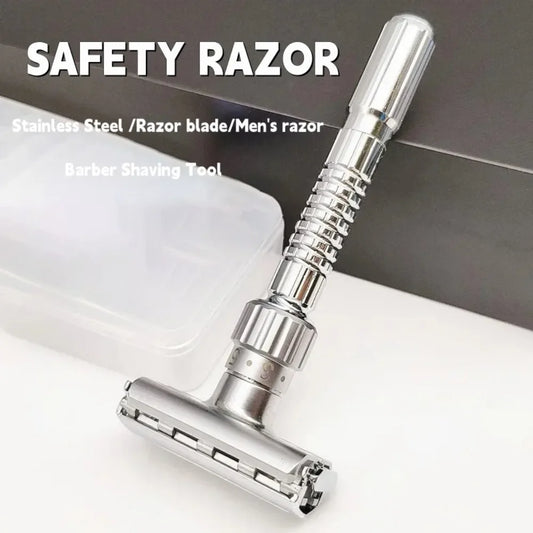 Adjustable Safety Razor for Men – Double Edge Classic Shaver (1–6 Settings) with 5 Blades | Stainless Steel Zinc Alloy