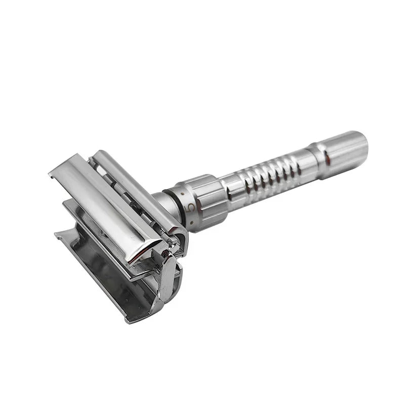 Adjustable Safety Razor for Men – Double Edge Classic Shaver (1–6 Settings) with 5 Blades | Stainless Steel Zinc Alloy
