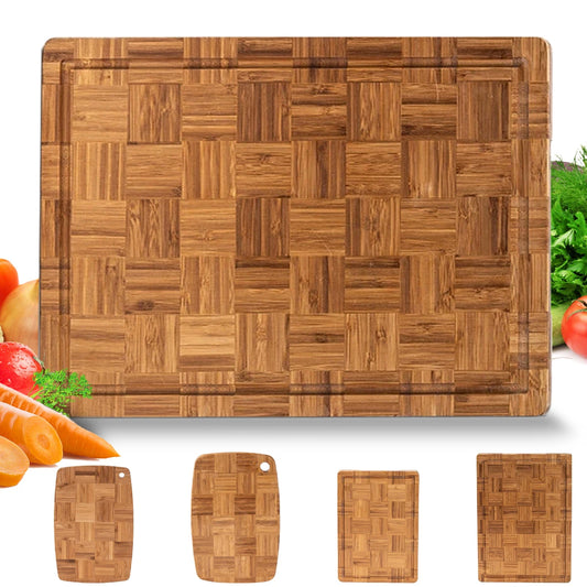 Premium Bamboo Cutting Board for Kitchen, Rectangle and Oval Design, Thick and Durable Chopping Surface for Vegetables, Meats