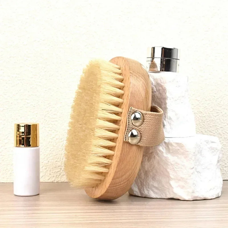 SPA Wooden Body Brush Natural Boar Bristle Organic Dry Skin Body Brush Bamboo Wet Back Shower Brushes Exfoliating Bathing Brush