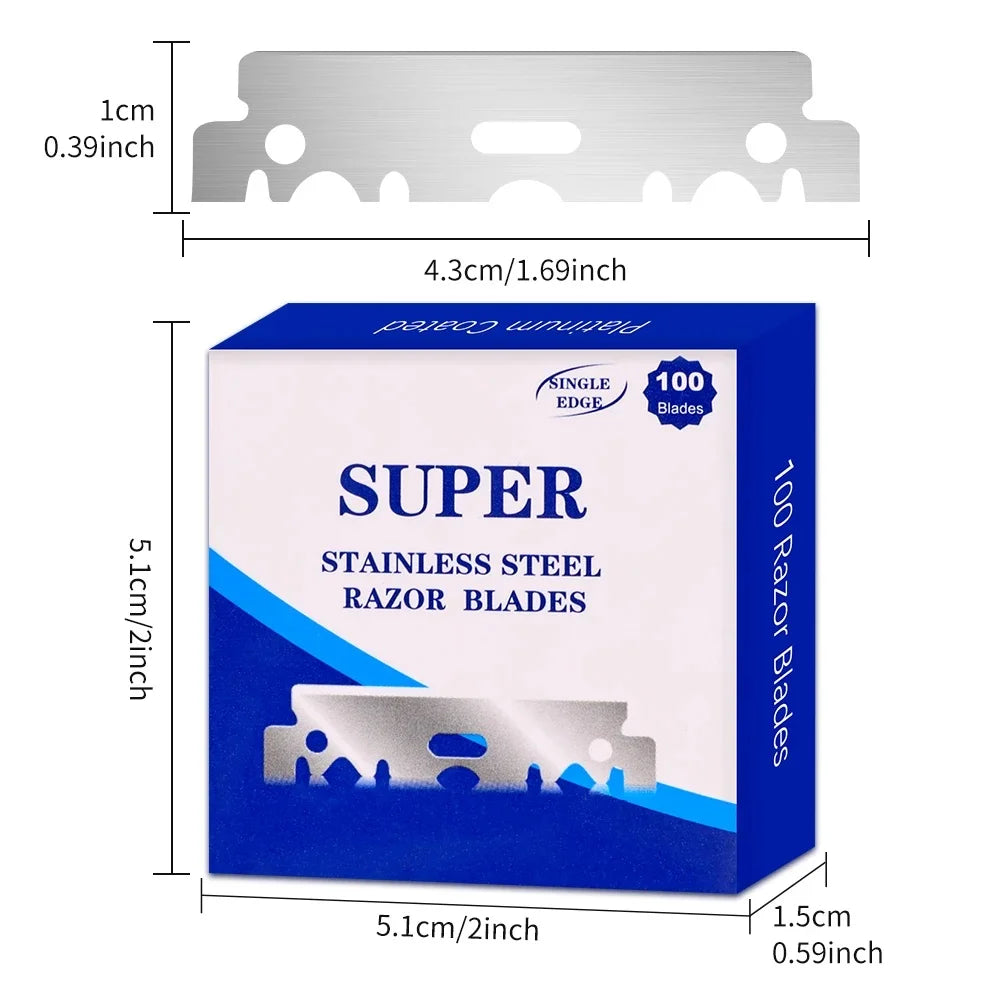 100pcs Double Edge Razor Blades for Men – Professional Stainless Steel Barber Shaving Blades, Safety Razor Replacement