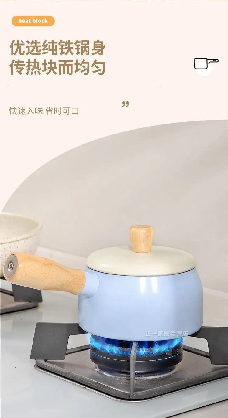 Japanese Style Milk Pot 14cm Non Stick Single Handle Cooking Pots Pure Iron Flat Bottomed Noodle Complementary Food Small Pot