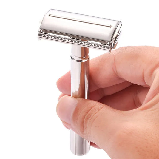 Premium Men's Classic Safety Razor Set – Folding Double Edge Shaver with 5 Titanium-Coated Blades | Professional Barber Tool for Face & Body