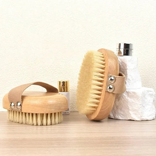 SPA Wooden Body Brush Natural Boar Bristle Organic Dry Skin Body Brush Bamboo Wet Back Shower Brushes Exfoliating Bathing Brush