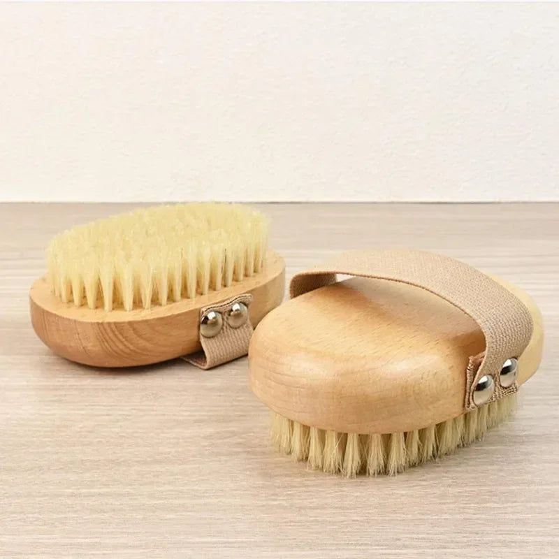 SPA Wooden Body Brush Natural Boar Bristle Organic Dry Skin Body Brush Bamboo Wet Back Shower Brushes Exfoliating Bathing Brush