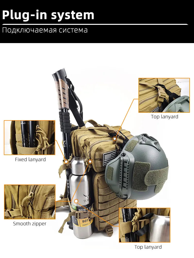 Large Capacity Waterproof Tactical Backpack for Men, 3P Softback, Outdoor Bug Rucksack, Hiking, Camping, Hunting Bags, 50L