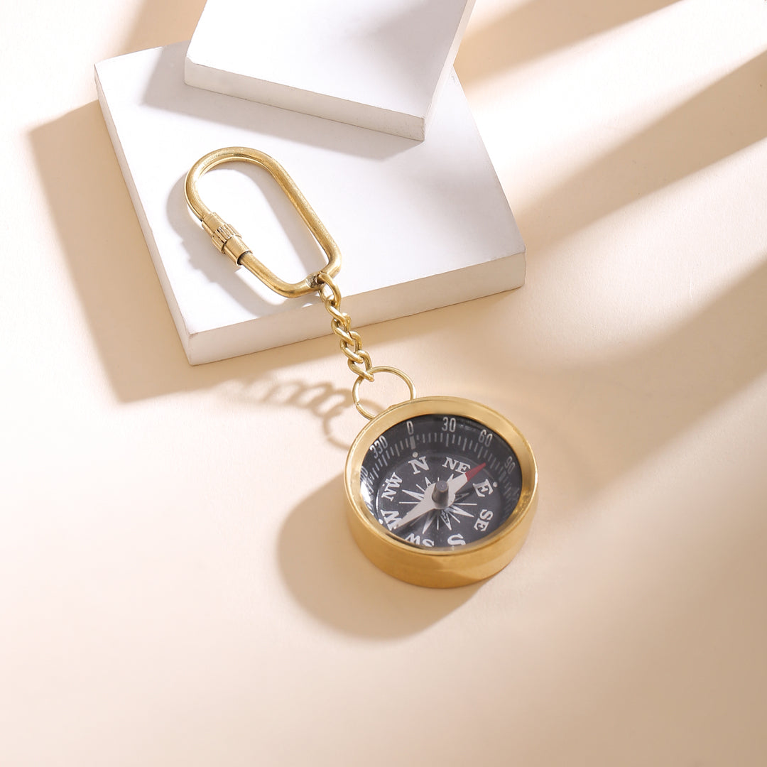 Brass Compass Keychain With Box