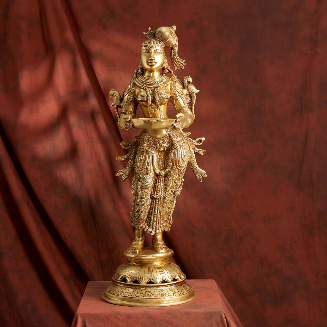 Brass Deep lakshmi Idol – Traditional Diya Holder for Prosperity and Light (30 Inch)