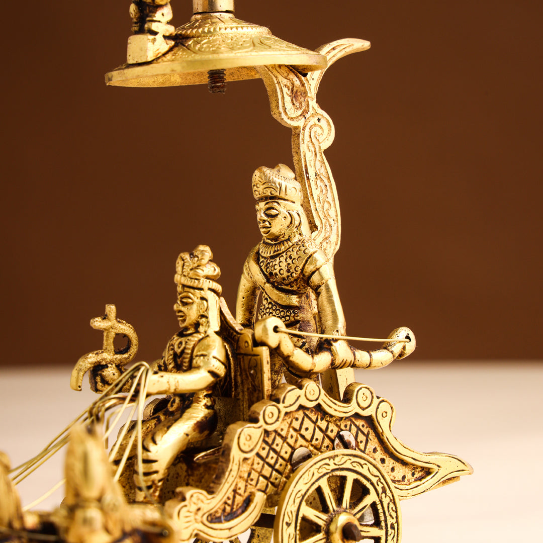 Brass Arjun and Krishna Rath – Divine Chariot Sculpture (7 Inch)