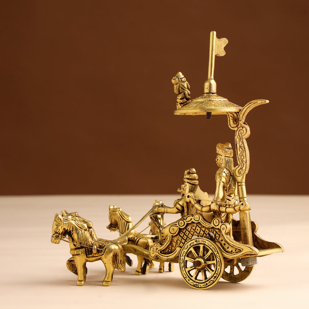 Brass Arjun and Krishna Rath – Divine Chariot Sculpture (7 Inch)