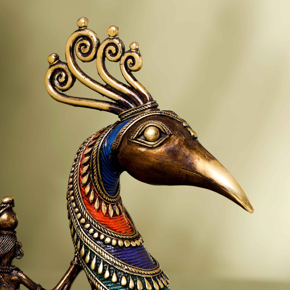 Brass Dhokra Peacock Five Men Boat (13 Inch)