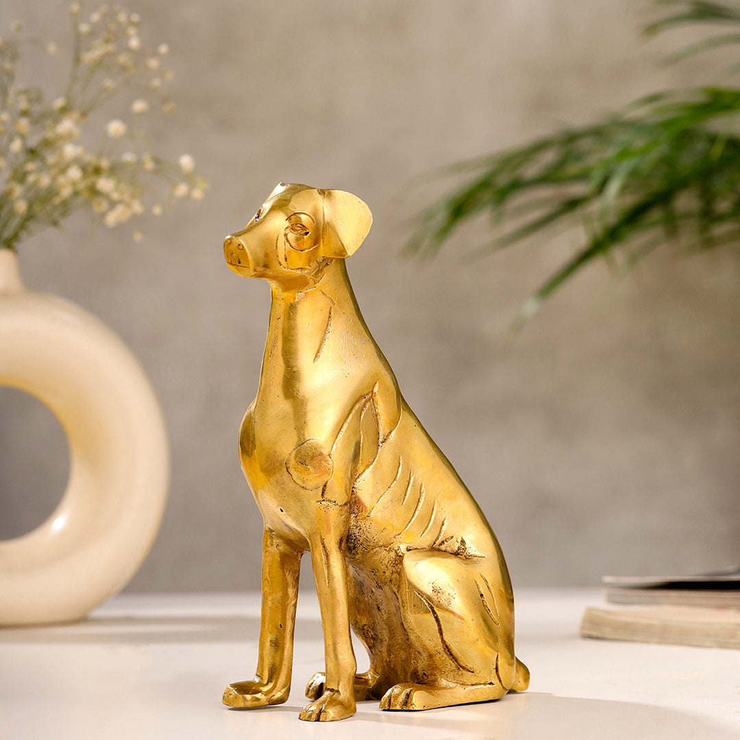 Brass Dog Sitting Statue (7.2 INCH)