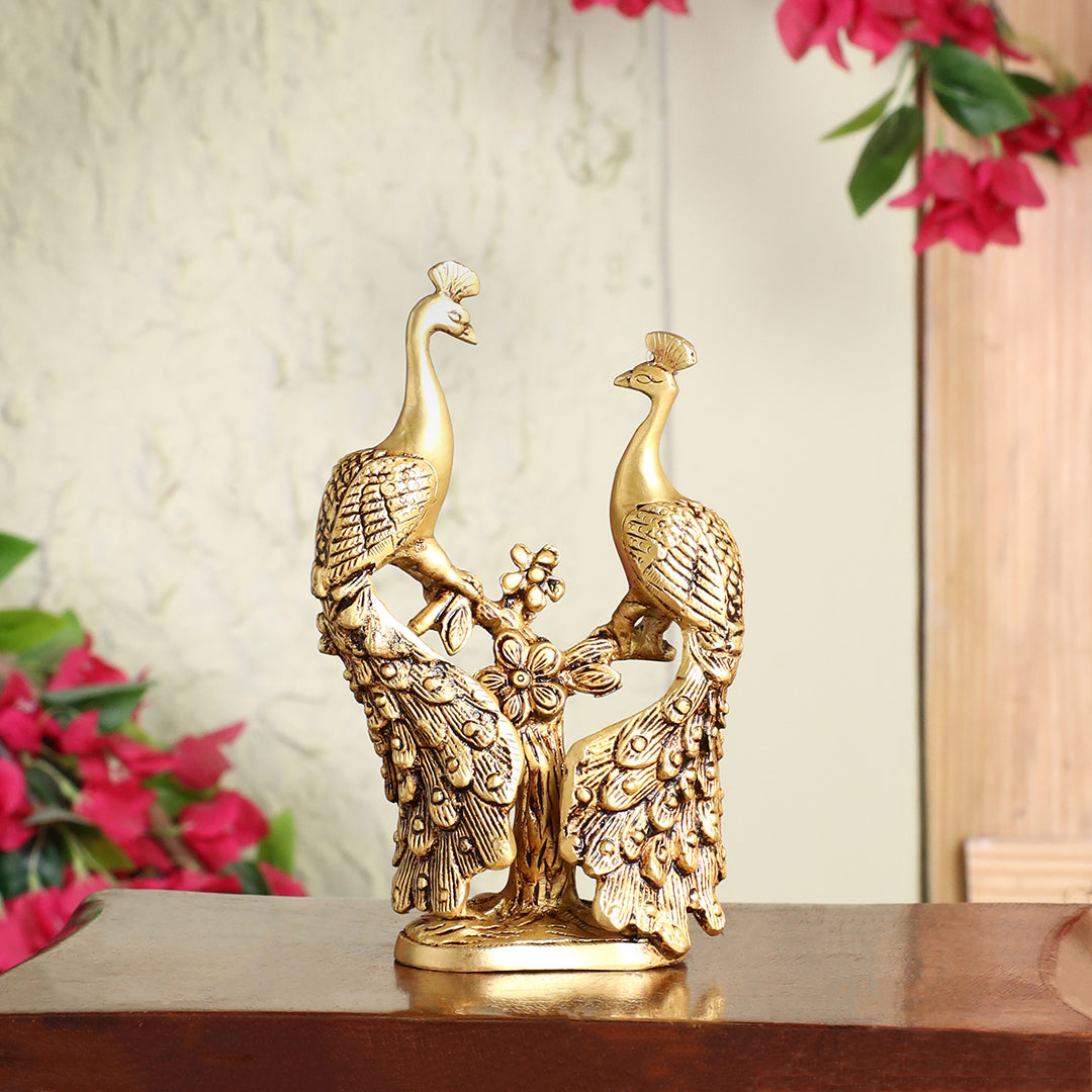 Brass Double Peacock Statue – Handcrafted Decorative Showpiece (7 Inch)