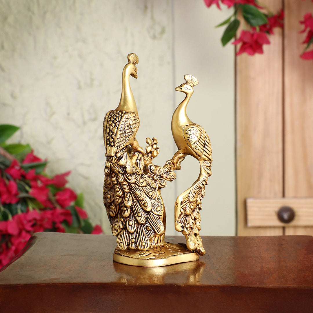 Brass Double Peacock Statue – Handcrafted Decorative Showpiece (7 Inch)