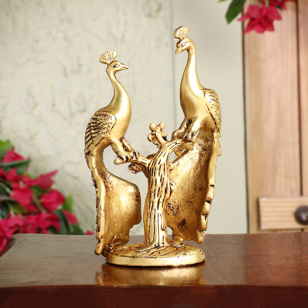 Brass Double Peacock Statue – Handcrafted Decorative Showpiece (7 Inch)