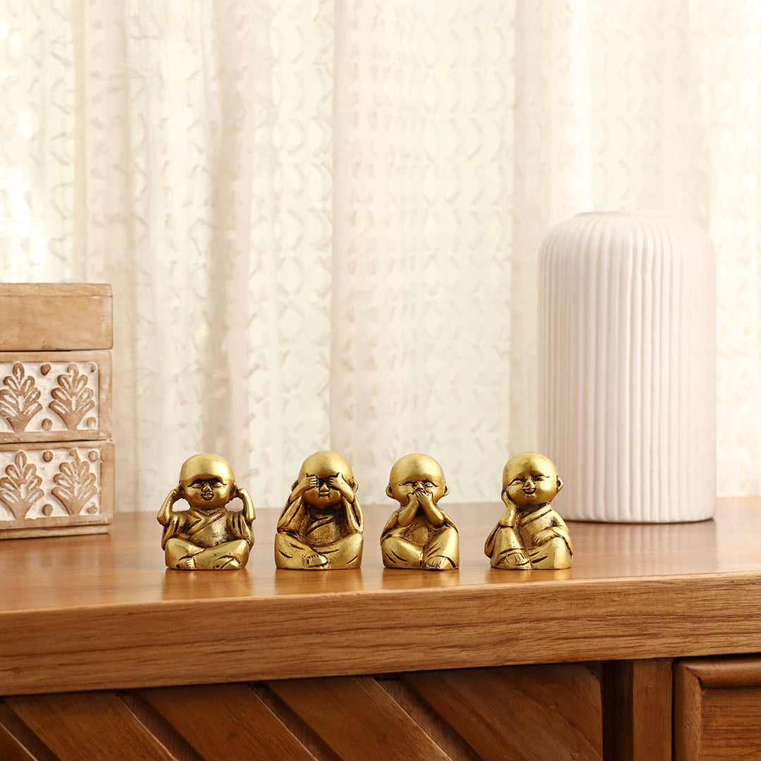 Brass Baby Monk Buddha Statues – Set of 4