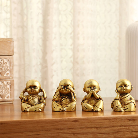 Brass Baby Monk Buddha Statues – Set of 4