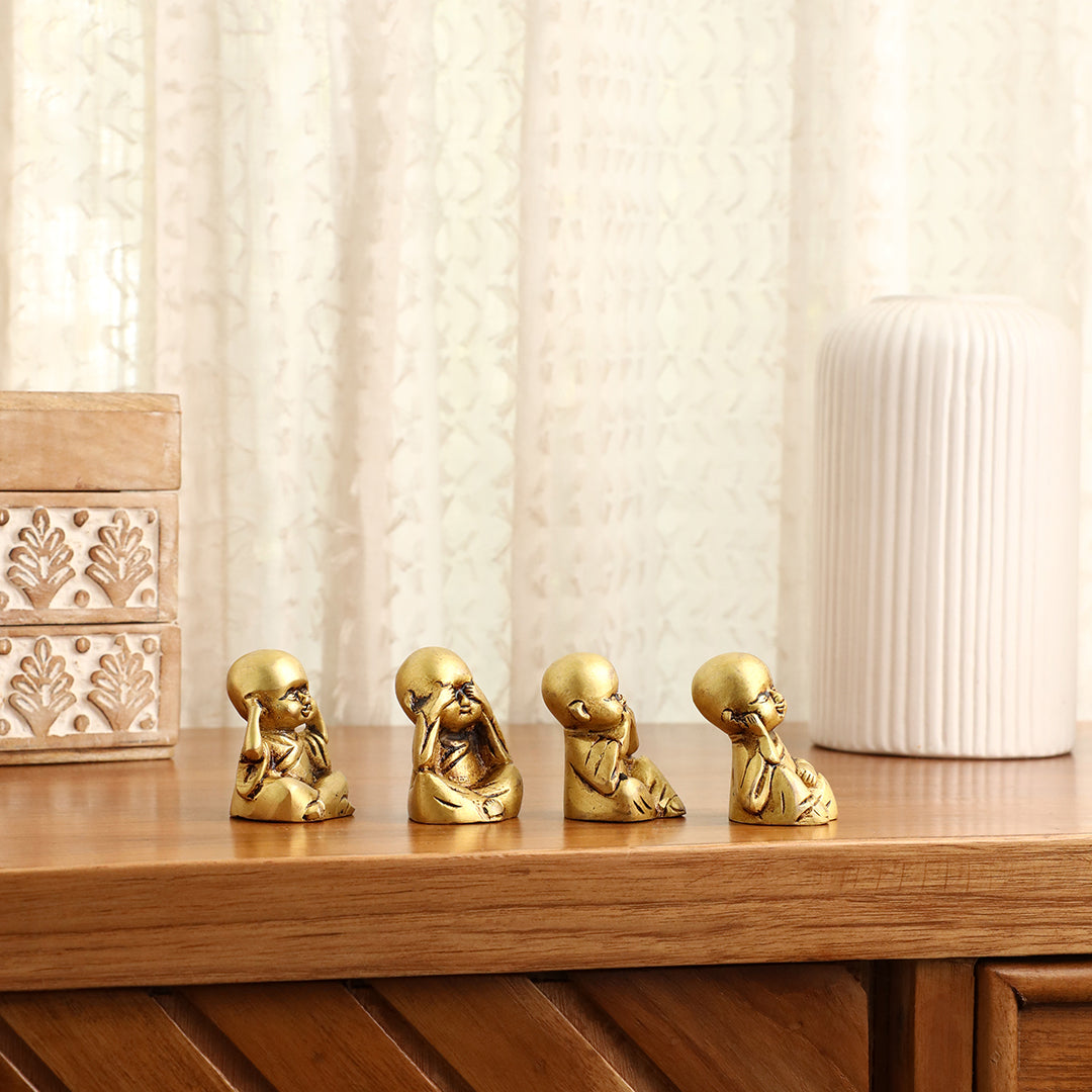 Brass Baby Monk Buddha Statues – Set of 4