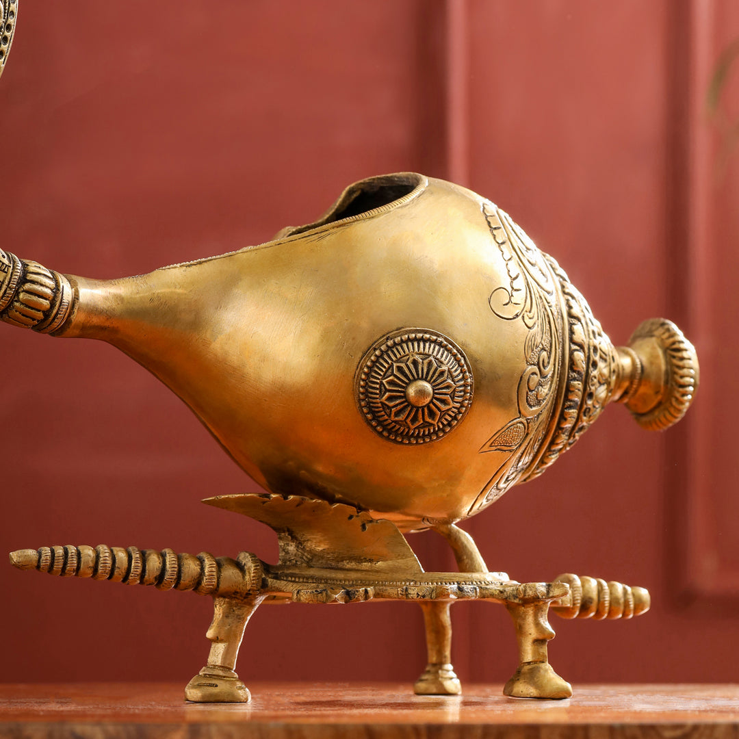 Brass Conch / Shankh with Intricate Stand (13 Inch)