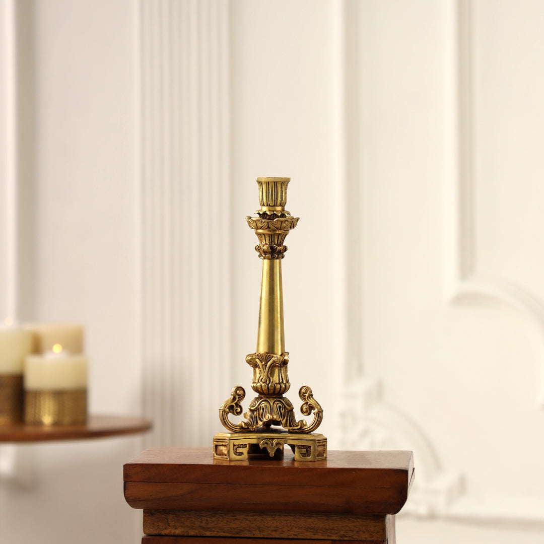 Brass Candle Stand with Velvet Gift Box – Elegant Décor & Gift (10.9 Inch)