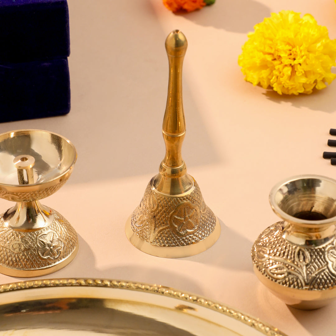Brass Designer Pooja Thali Set With Velvet box