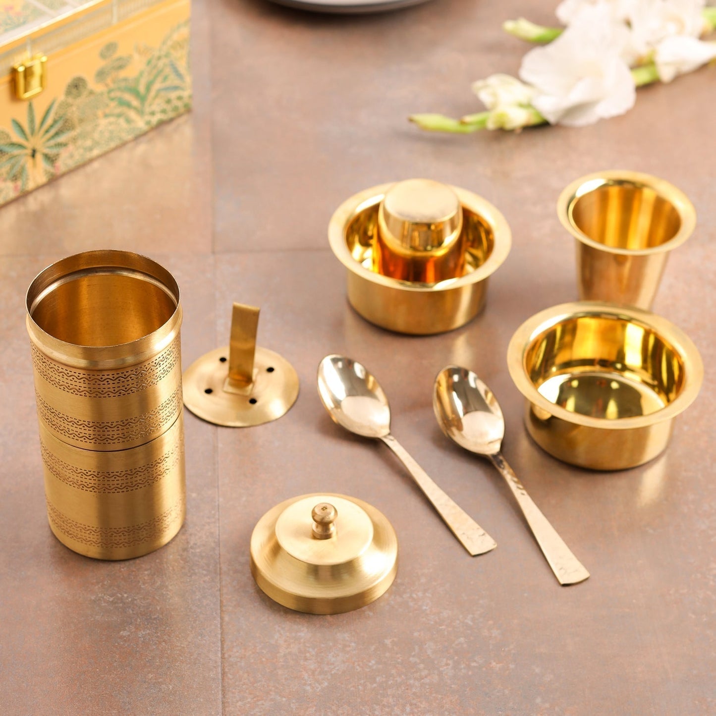 Premium Brass Coffee Maker & Davara Set – Luxury Gift & Corporate Hamper