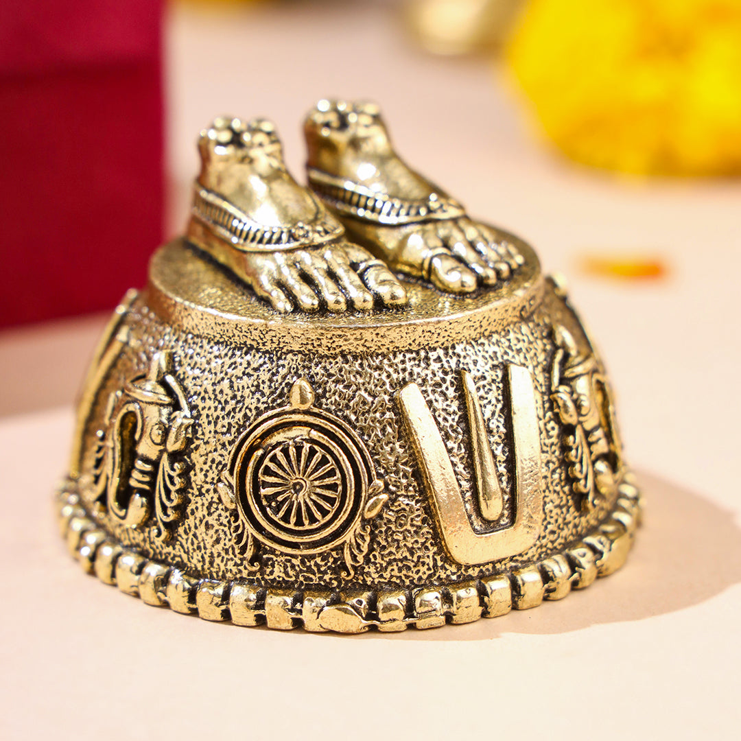 Brass Charan Paduka with Velvet Box – Divine Footprints of Lord Vishnu