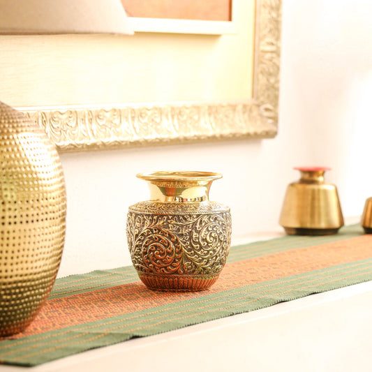 Brass Decorative Pot / Kalash Intricately Engraved Floral Design