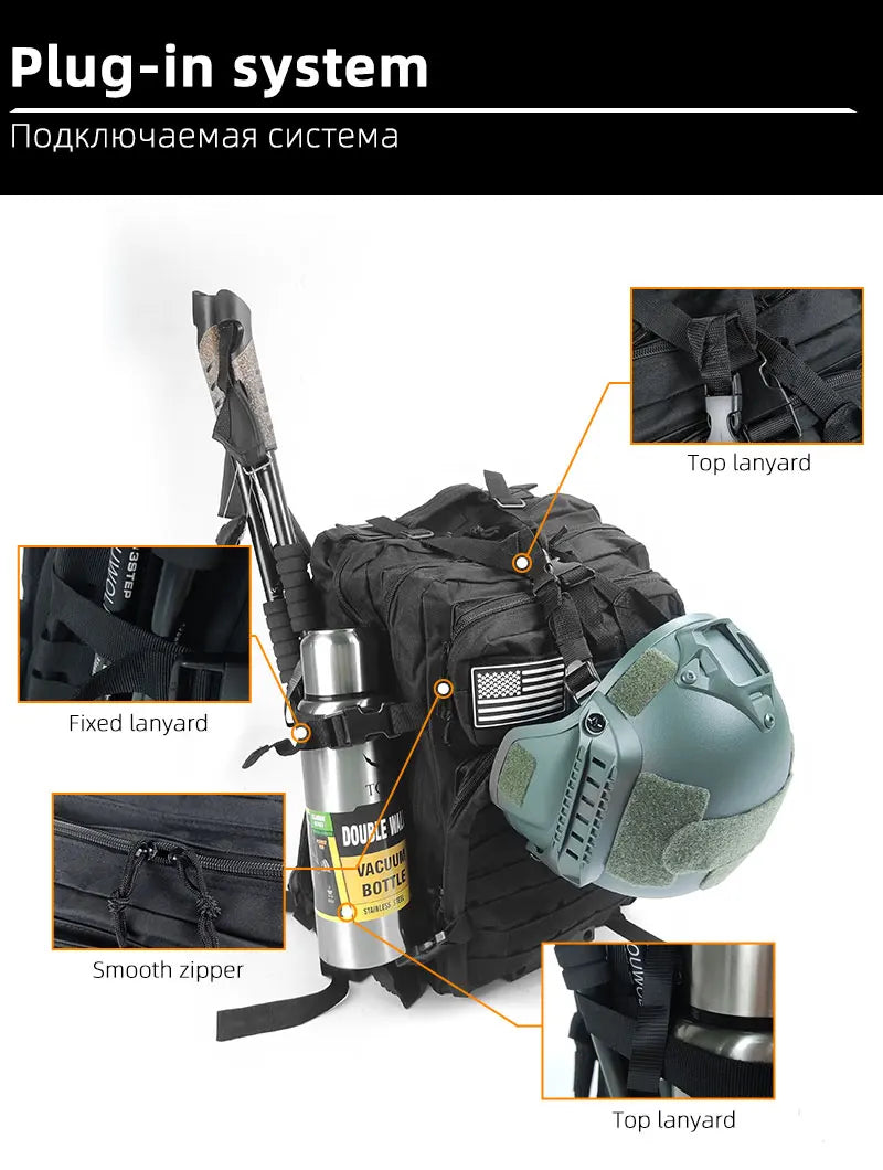 Large Capacity Waterproof Tactical Backpack for Men, 3P Softback, Outdoor Bug Rucksack, Hiking, Camping, Hunting Bags, 50L