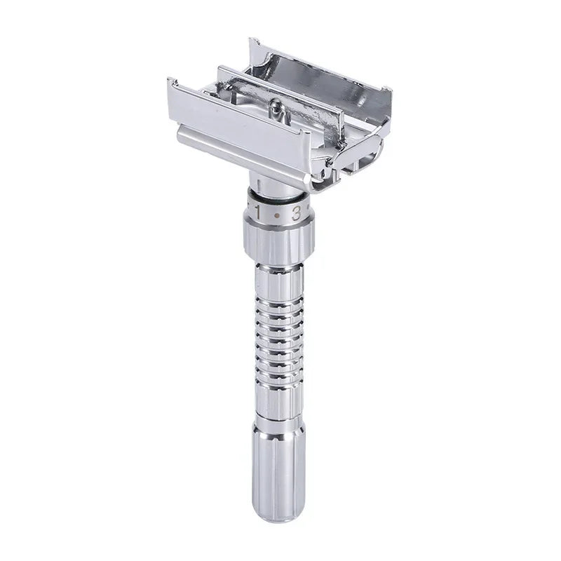 Adjustable Safety Razor for Men – Double Edge Classic Shaver (1–6 Settings) with 5 Blades | Stainless Steel Zinc Alloy