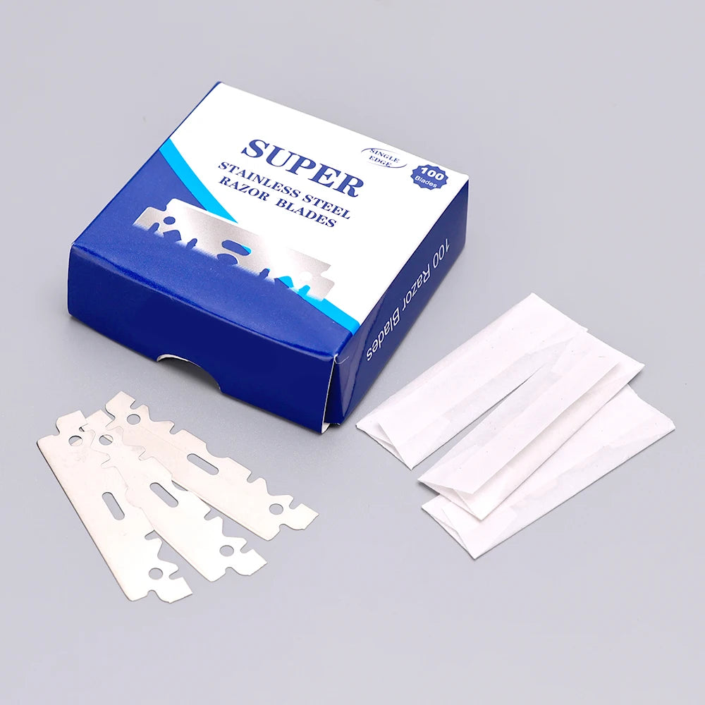 100pcs Double Edge Razor Blades for Men – Professional Stainless Steel Barber Shaving Blades, Safety Razor Replacement