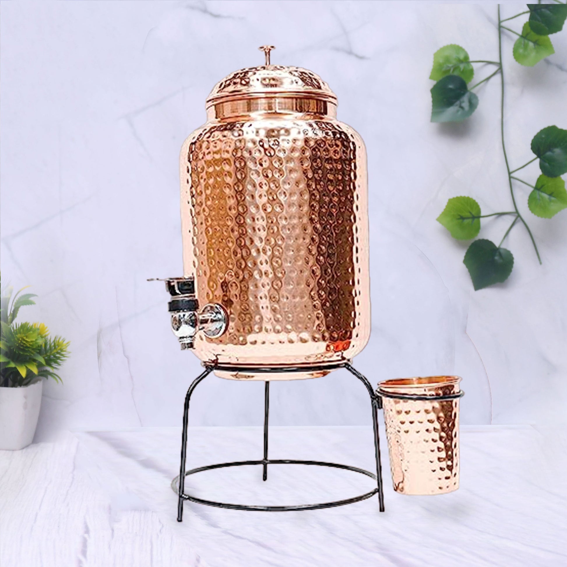 SAMA Homes - pure copper 8 litre hammered water dispenser matka container pot with ayurvedic health benefits 8000ml
