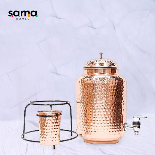 SAMA Homes - pure copper 8 litre hammered water dispenser matka container pot with ayurvedic health benefits 8000ml
