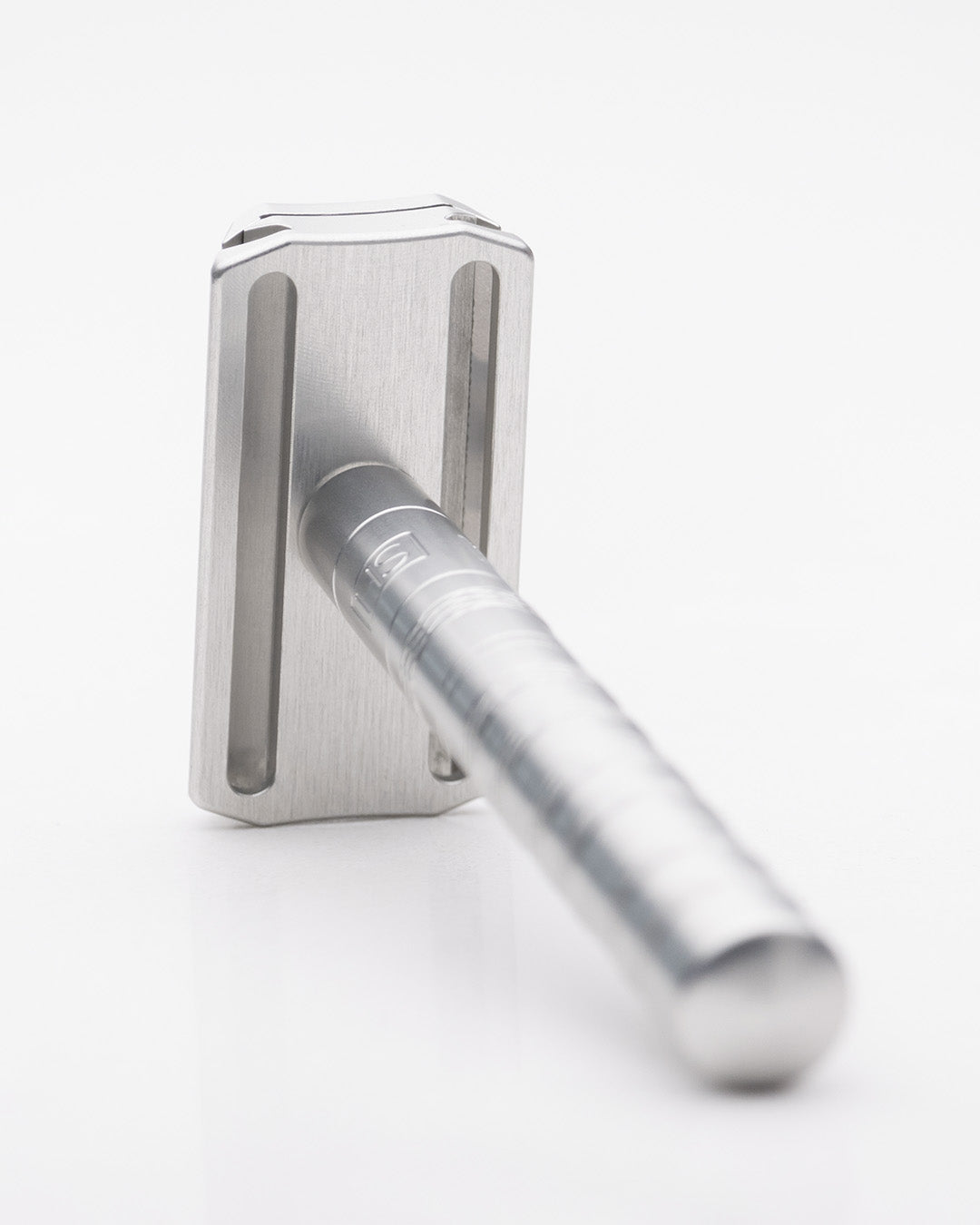 Silver door handle on a white background