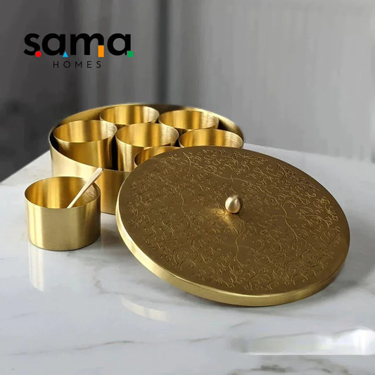 SAMA Homes - handcrafted brass masala box set for kitchen with spoon 7 containers 40 ml 7