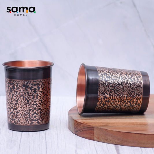 SAMA Homes - pure copper water bottle with 2 glasses black antique engraving design capacity 1000ml