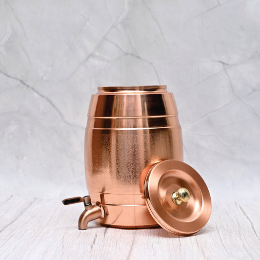 Pure Copper Water Dispenser Barrel Mid Etching Designed.