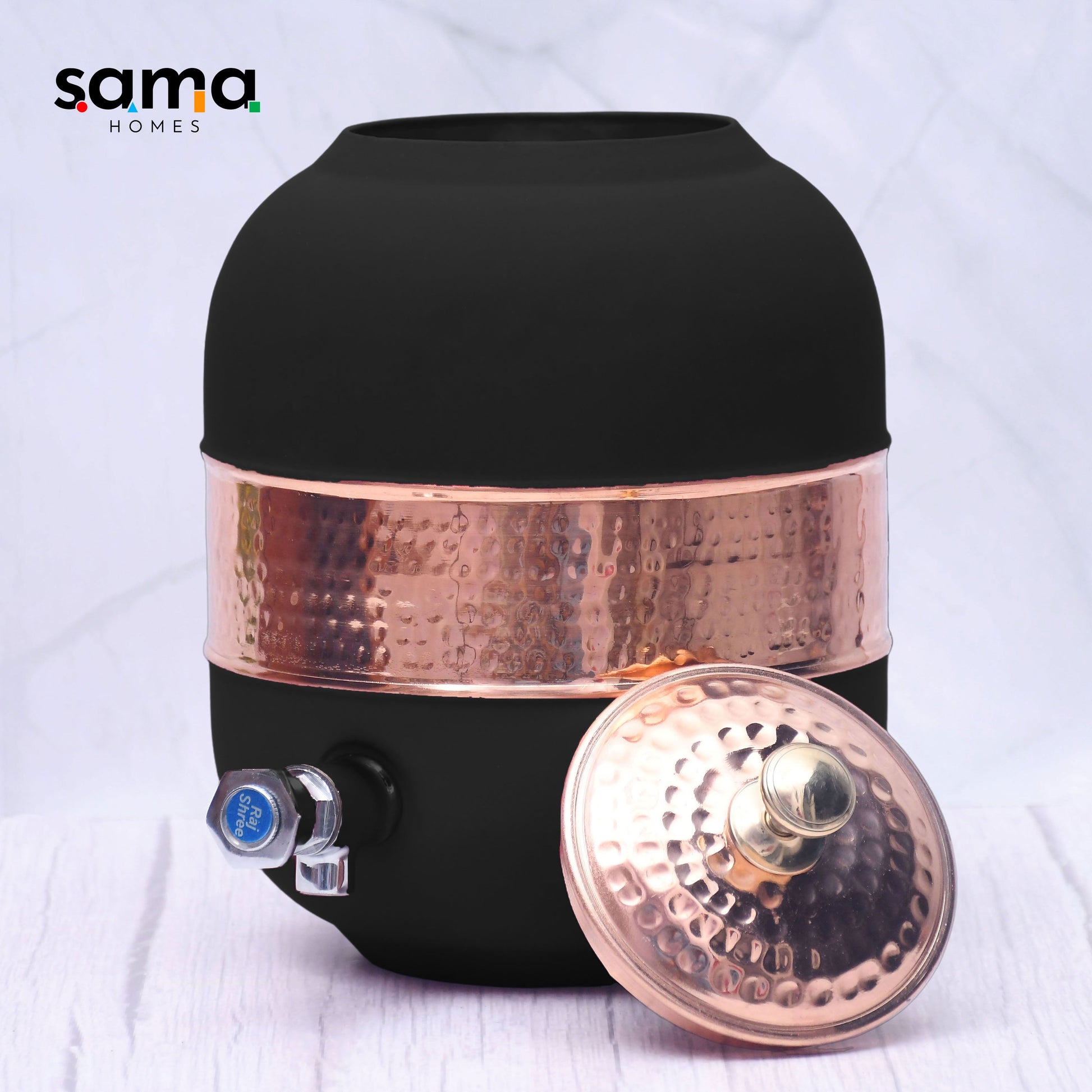 SAMA Homes - pure copper silk black half hammered water dispenser matka capacity 5000ml